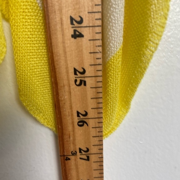 Cache Y2K Crochet Knit Top Size XL Stripes Neon Yellow & White Scalloped Hem - Picture 6 of 7